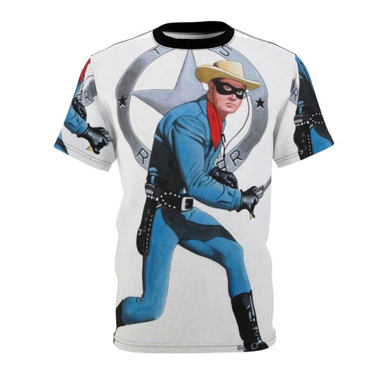 Vintage-style graphic t-shirt featuring the iconic Lone Ranger character in a classic comic book style.