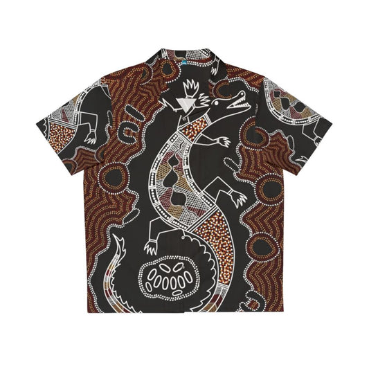 Authentic Aboriginal Art Crocodile Hawaiian Shirt with Australian Wildlife