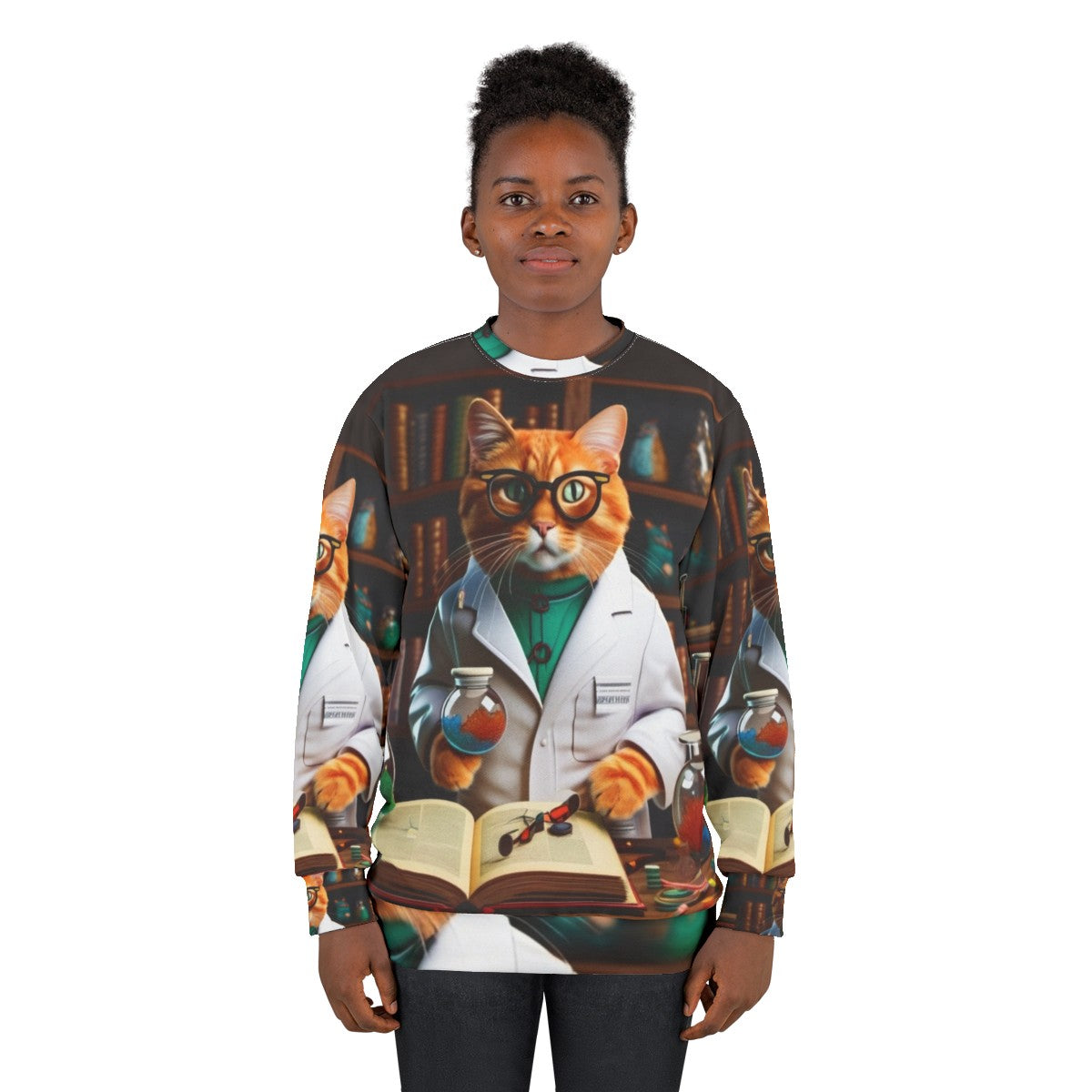 Funny cat sweatshirt with a playful design - women