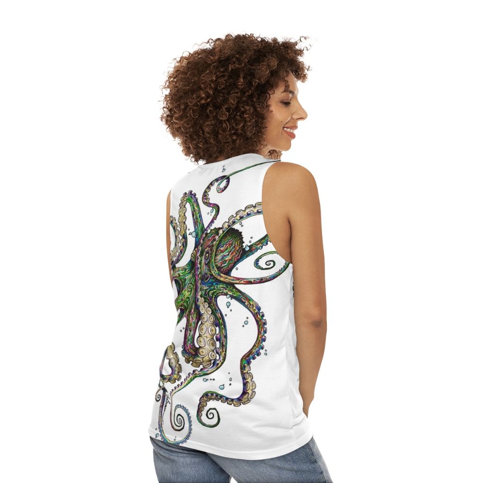 Vibrant psychedelic octopus unisex tank top - women back