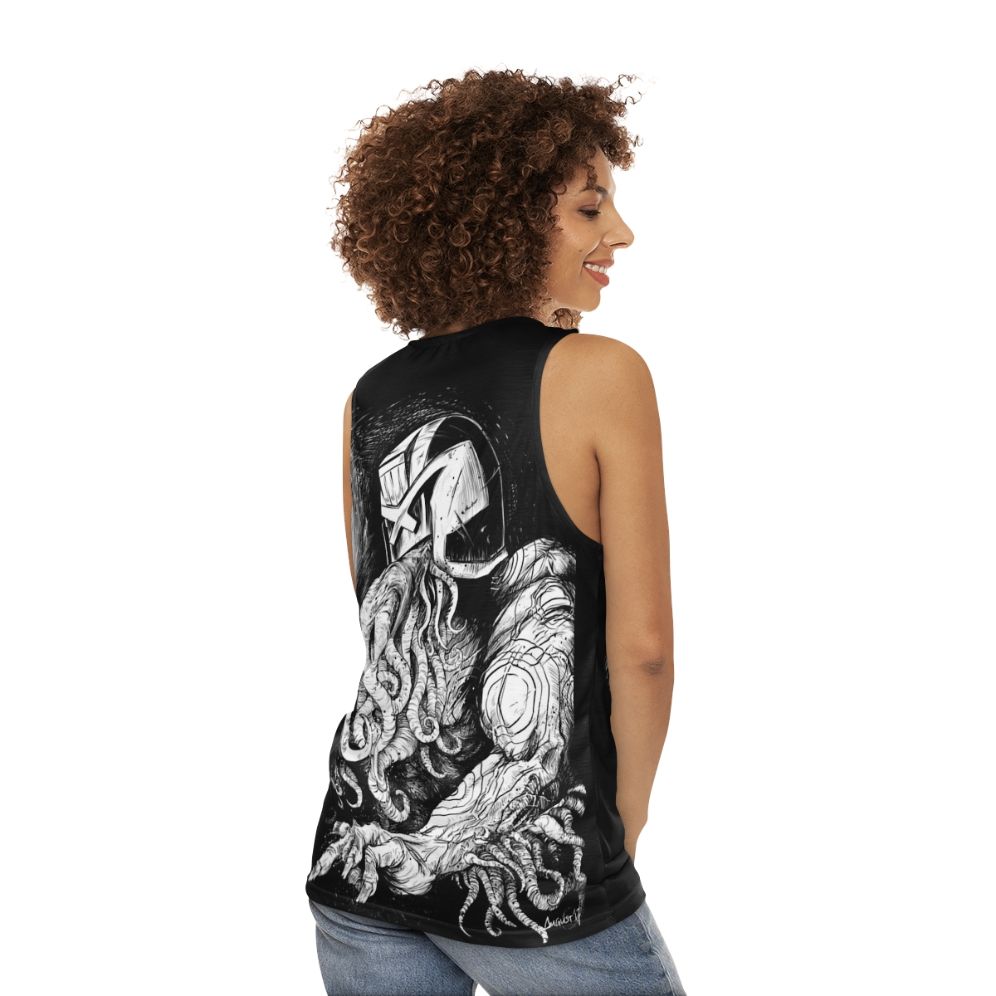 Judge Cthulhu Unisex Ink Graphic Tank Top - women back