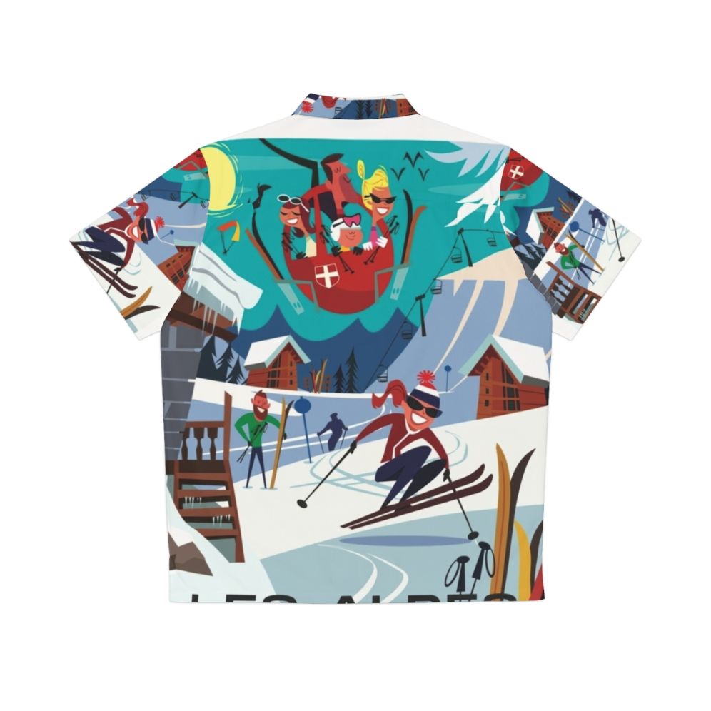 Les Alpes ski poster Hawaiian shirt featuring mountain and winter sports design - Back