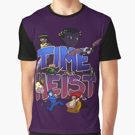 Time Heist graphic t-shirt featuring historical figures like Leonardo da Vinci, Cleopatra, and Julius Caesar