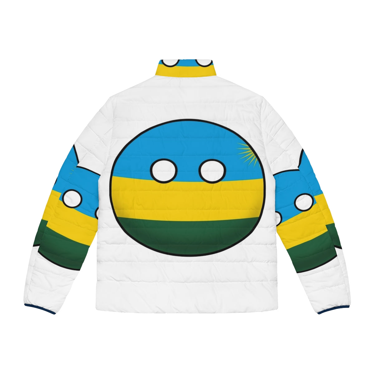 Rwanda Countryball Puffer Jacket featuring the vibrant flag and national symbols - Back