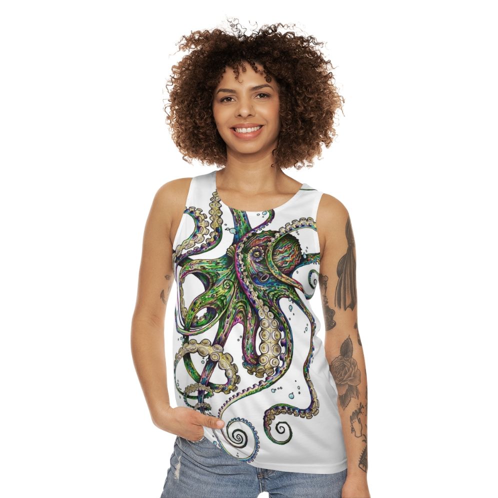 Vibrant psychedelic octopus unisex tank top - women