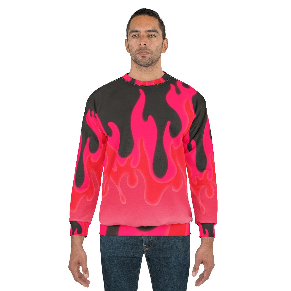 Hot pink reddish flames sweatshirt - men