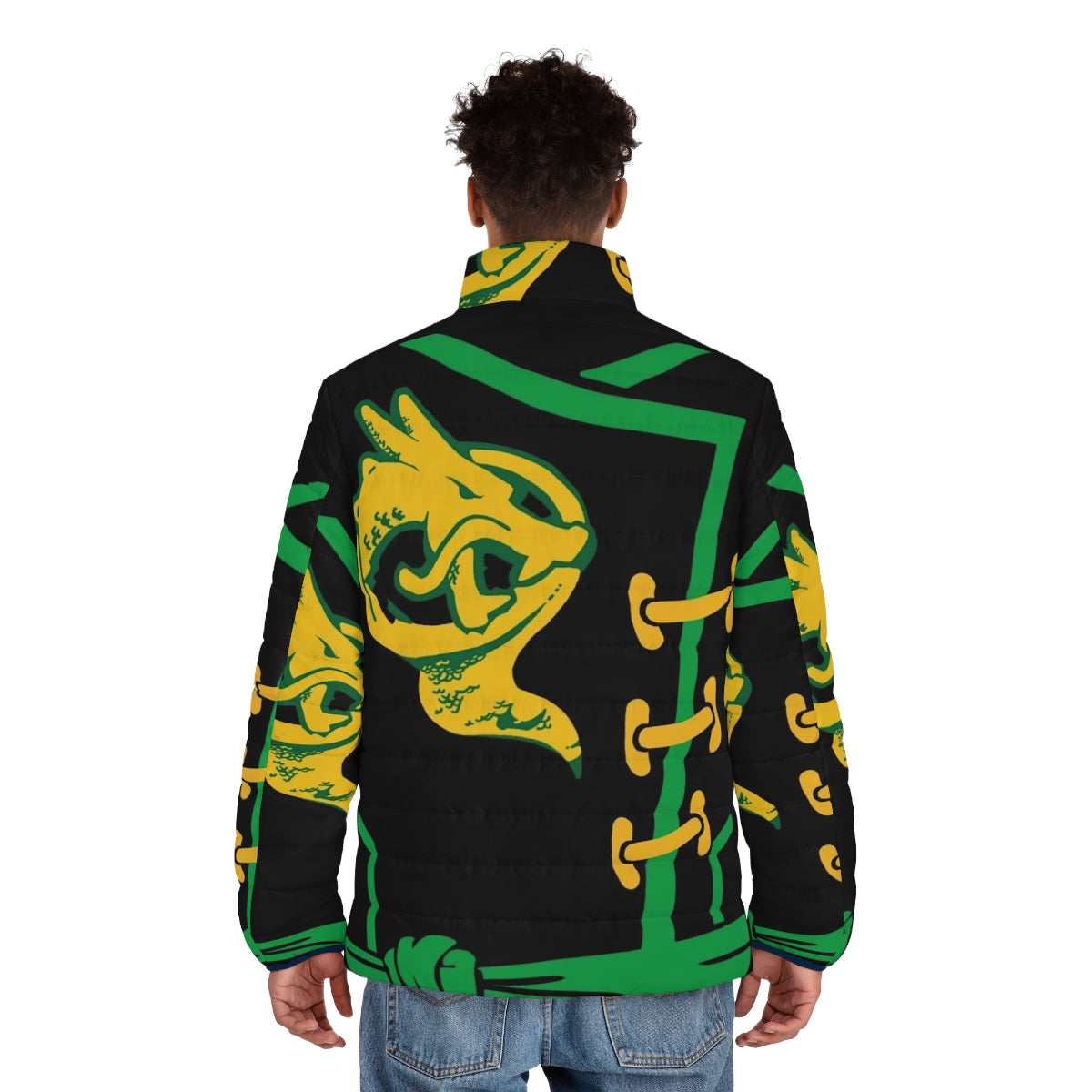 A puffer jacket with the Lloyd Garmadon design from the Ninjago series. - men back