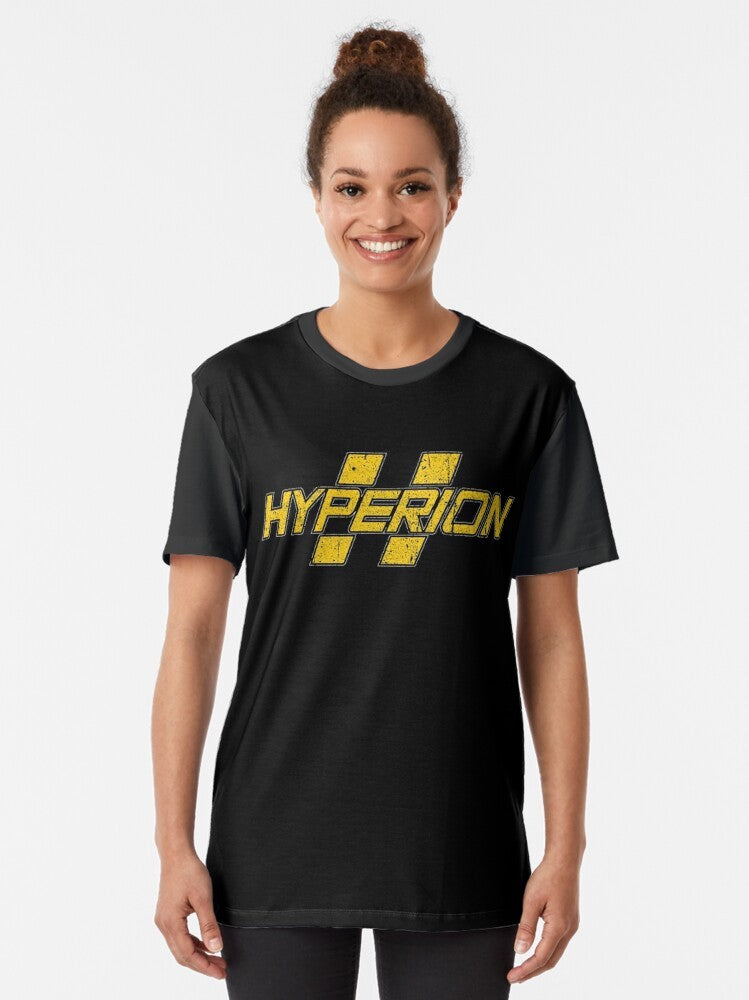 Hyperion graphic t-shirt featuring video game characters and elements - Women