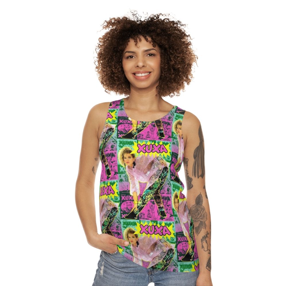 Retro Brazilian pop culture unisex tank top featuring Xuxa - women