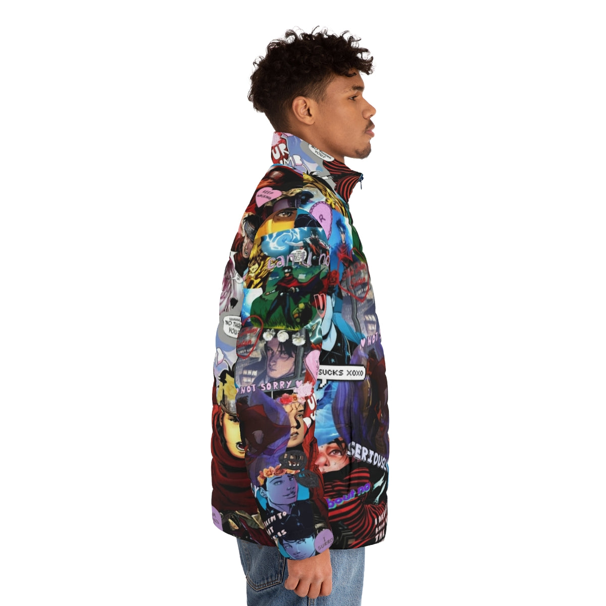 Marvel's Wiccan puffer jacket featuring a collage design for Young Avengers fans - men side right