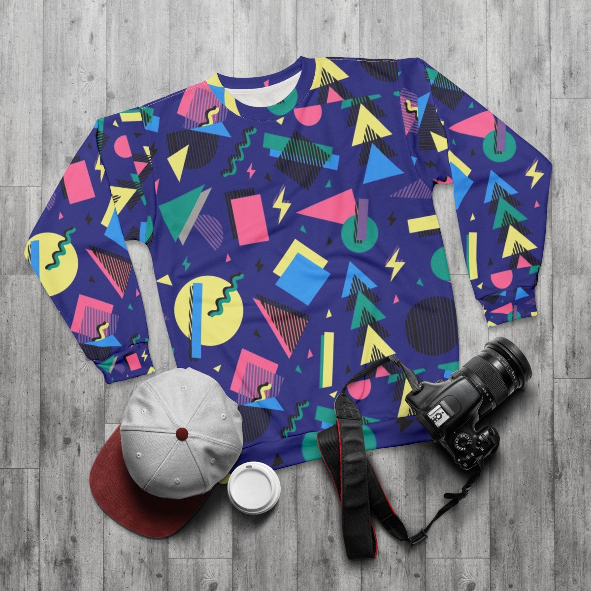 90s retro geometric pattern sweatshirt - flat lay