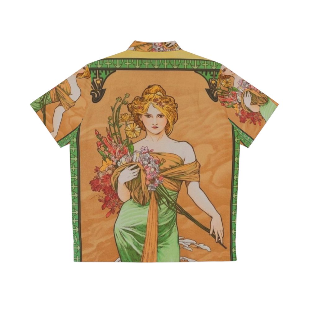 Alphonse Mucha inspired Hawaiian shirt with floral and seasonal designs - Back