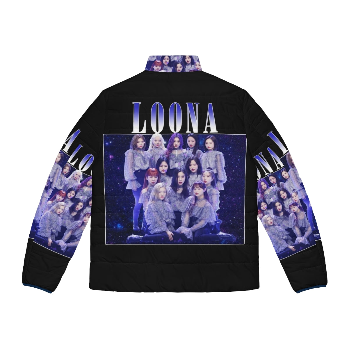 Vintage Loona Puffer Jacket with Retro Korean Kpop Band Tribute Design - Back