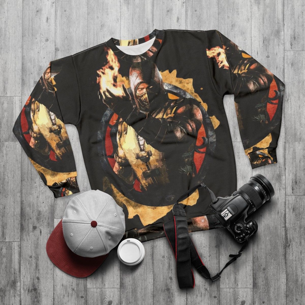 Mortal Kombat Scorpion Gamer Sweatshirt - flat lay