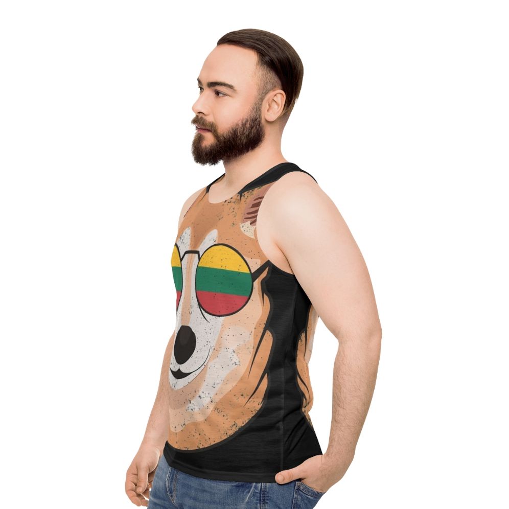 Vintage patriotic shiba inu tank top with lithuanian flag - men side