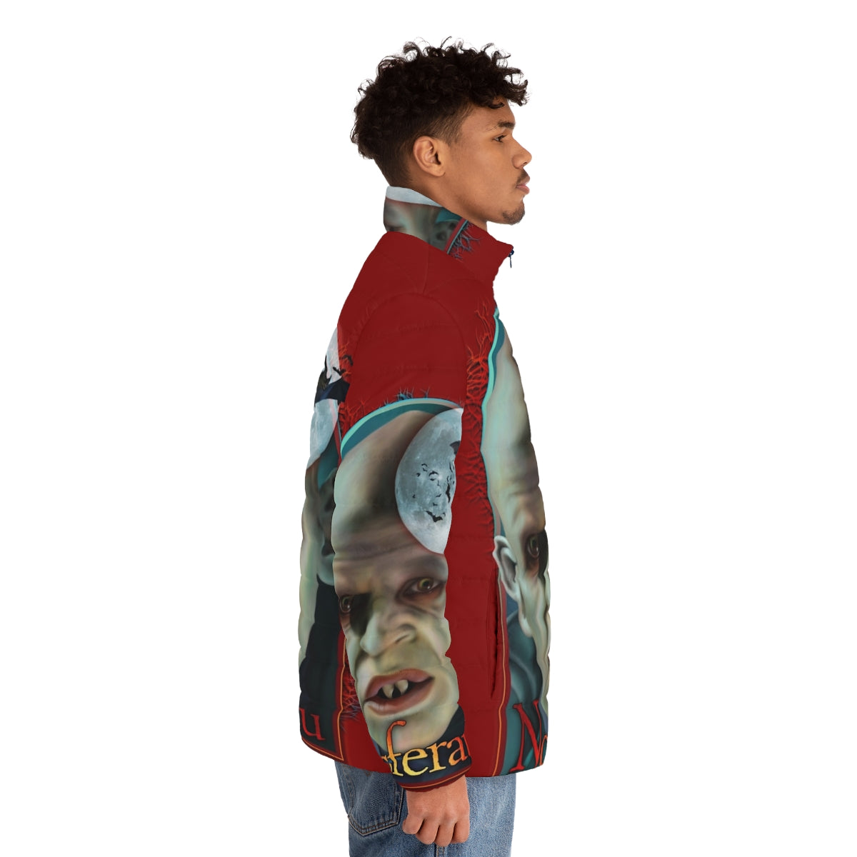 Nosferatu Puffer Jacket featuring classic horror imagery - men side right