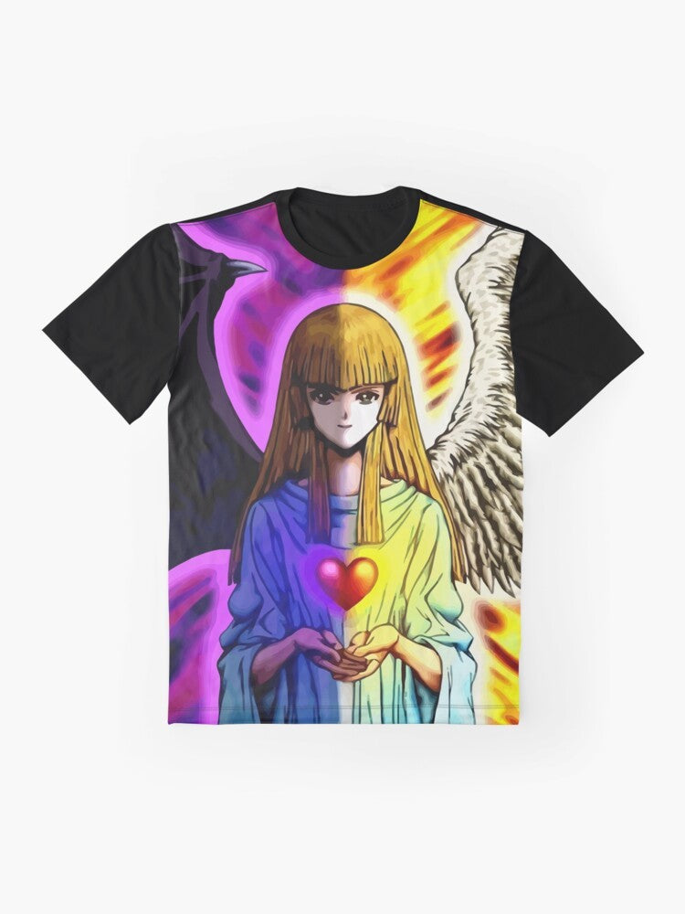 Yu-Gi-Oh! inspired 'Change of Heart' graphic t-shirt featuring blue eyes white dragon and other iconic characters and symbols. - Flat lay