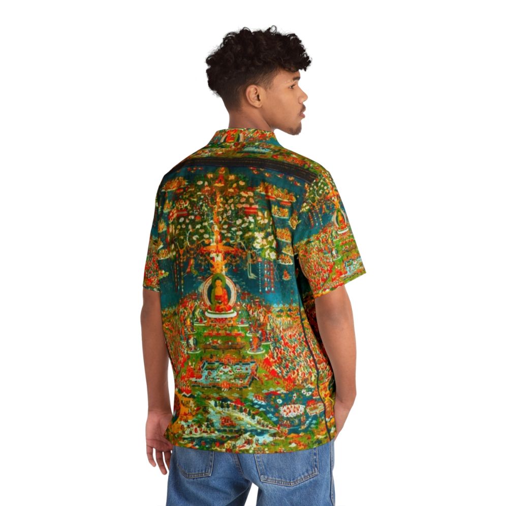 Amityaus Buddha Hawaiian Shirt featuring psychedelic, trippy, and hippie-inspired Buddha art - Flat lay