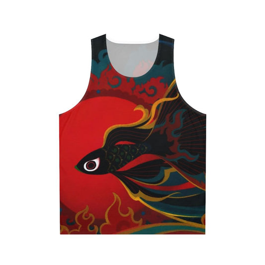 Unisex tank top with fire fish and oriental cloud pattern design