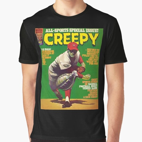 Vintage Creepy #84 Magazine Cover Graphic T-Shirt with Creepy Skulls, Monsters, and Vampires