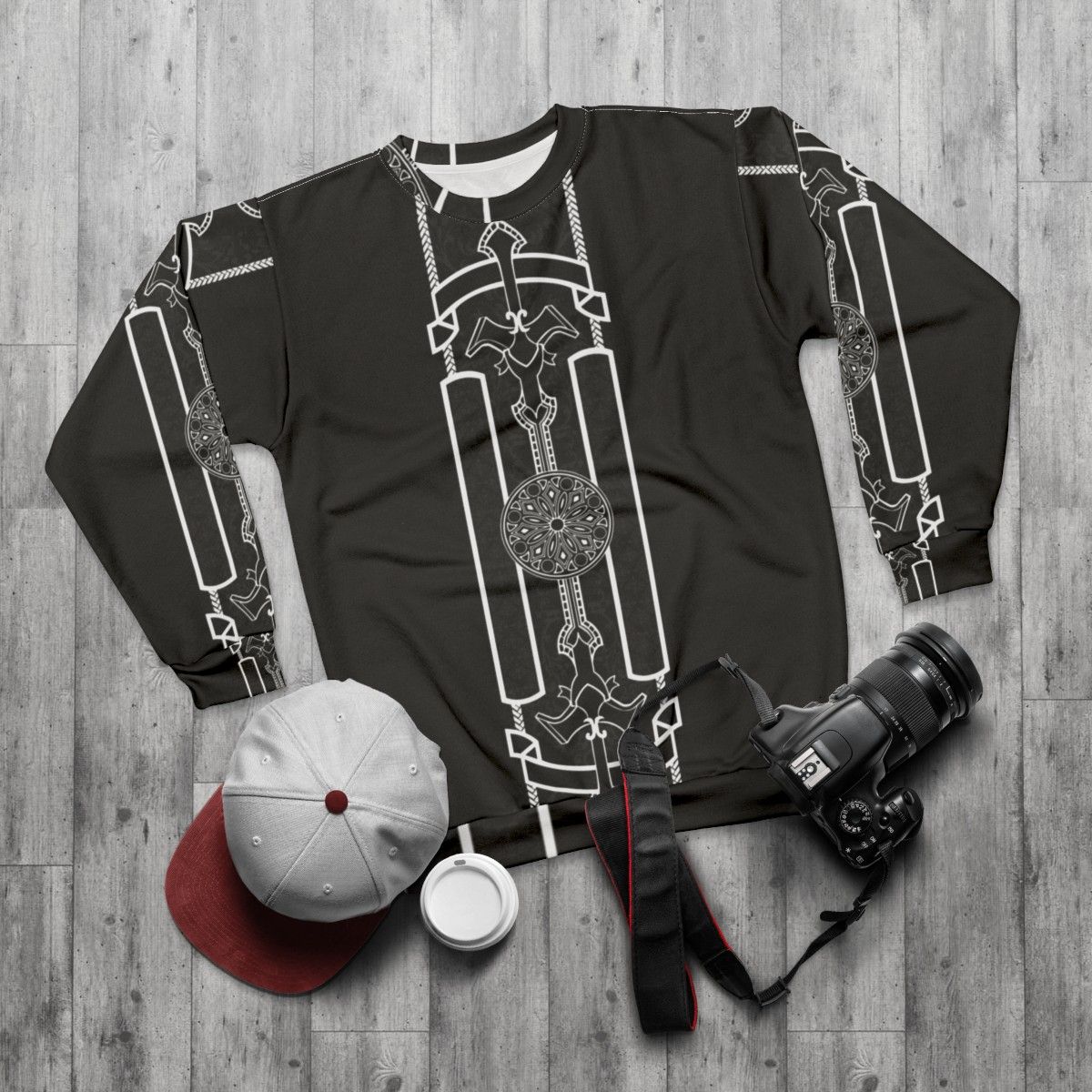 Kingsglaive Final Fantasy XV sweatshirt with soldiers, army, king, and nyx ulric graphics - flat lay