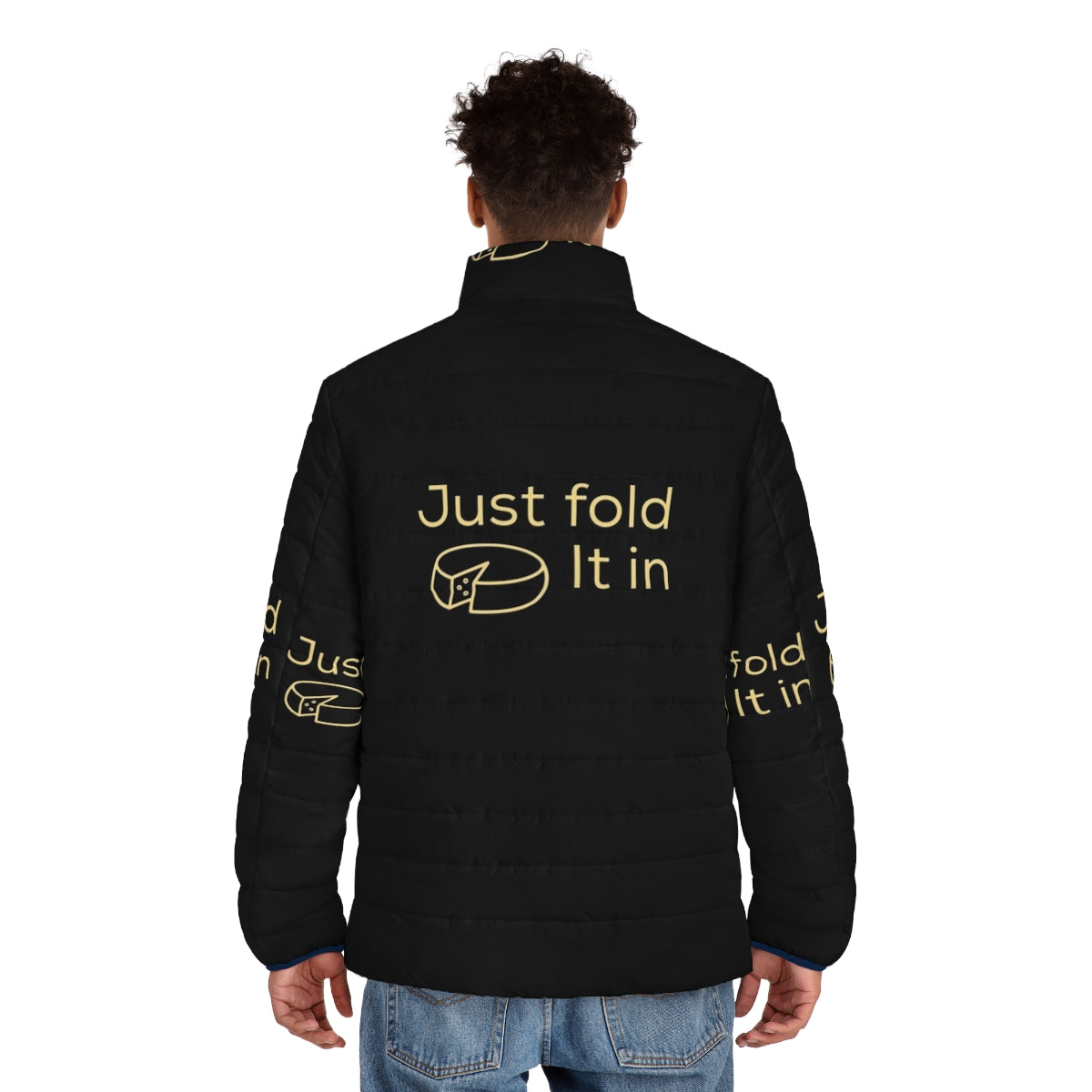 Schitt's Creek inspired foldable yellow puffer jacket - men back