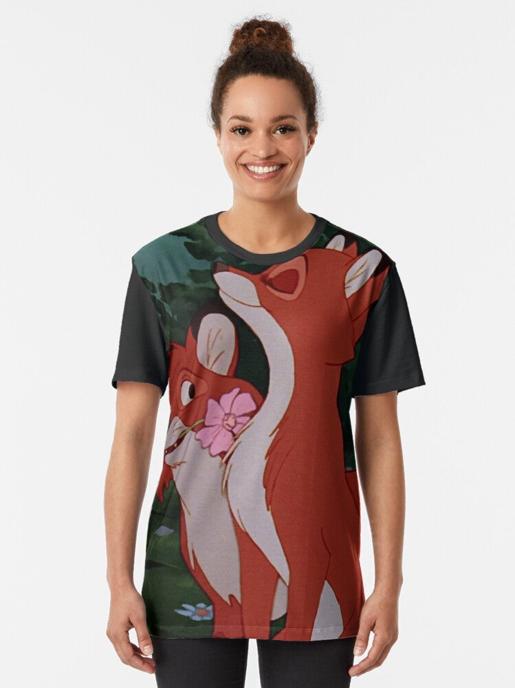 Death and Vixey Graphic T-Shirt featuring a fox design - Women