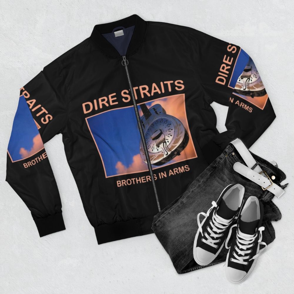 Dire Straits Brothers in Arms guitar-inspired bomber jacket - Flat lay