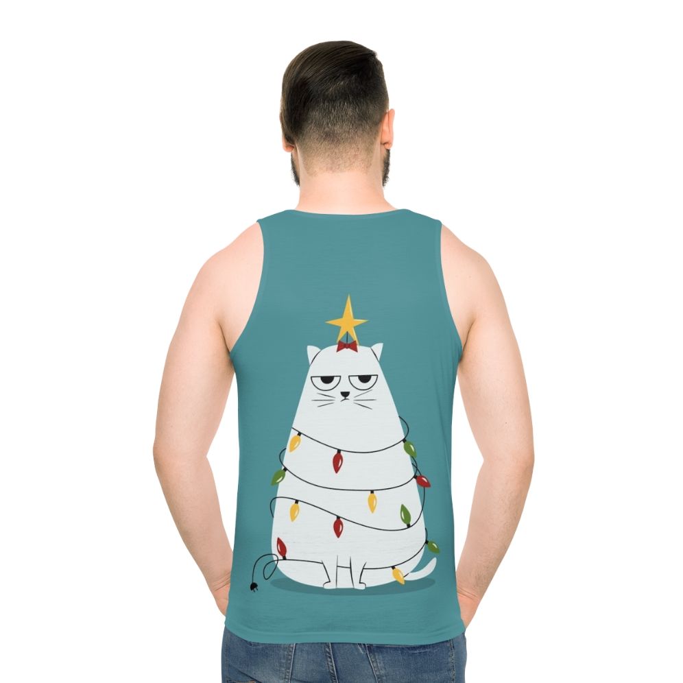 Grumpy Christmas Cat Unisex Tank Top - men back