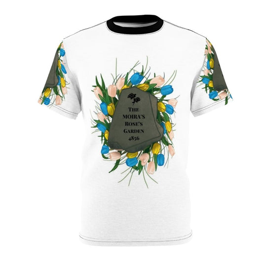 Schitt's Creek inspired AOP t-shirt featuring Moira Rose's Rose Garden