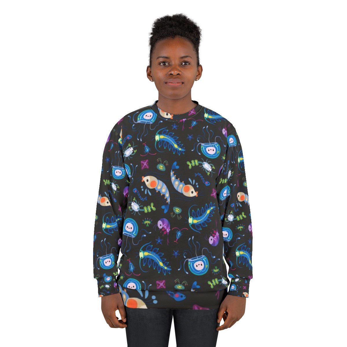 Zooplankton sweatshirt featuring microscopic ocean creatures - women