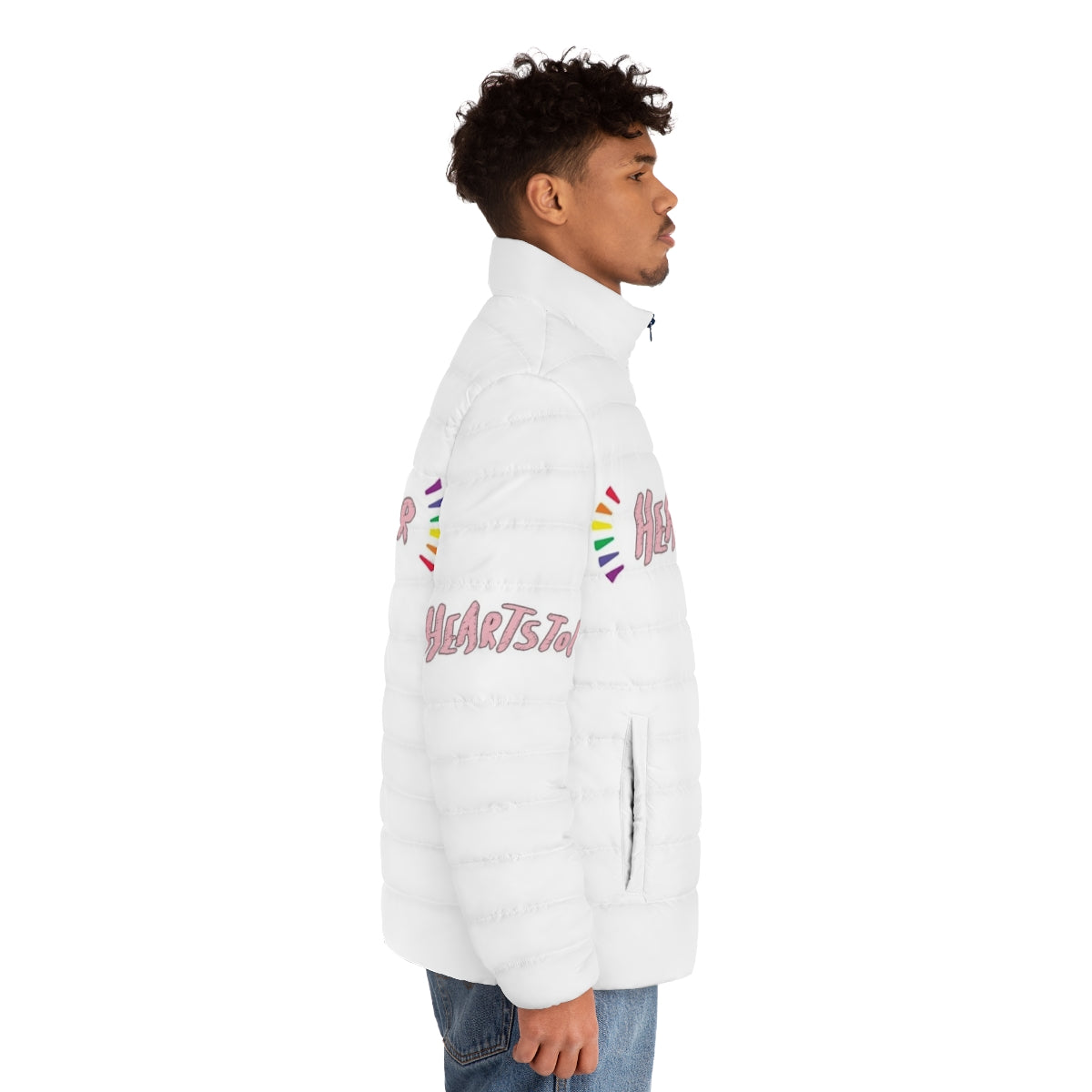 Heartstopper-inspired puffer jacket with graphic design - men side right