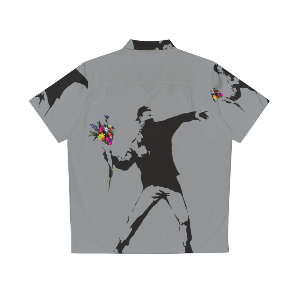 Banksy Protester Throwing Flowers Hawaiian Shirt - Back