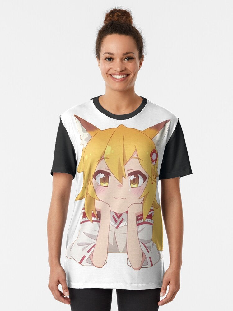 Senko-San, the charming fox character from the anime "Sewayaki Kitsune no Senko-san", featured on a graphic t-shirt. - Women