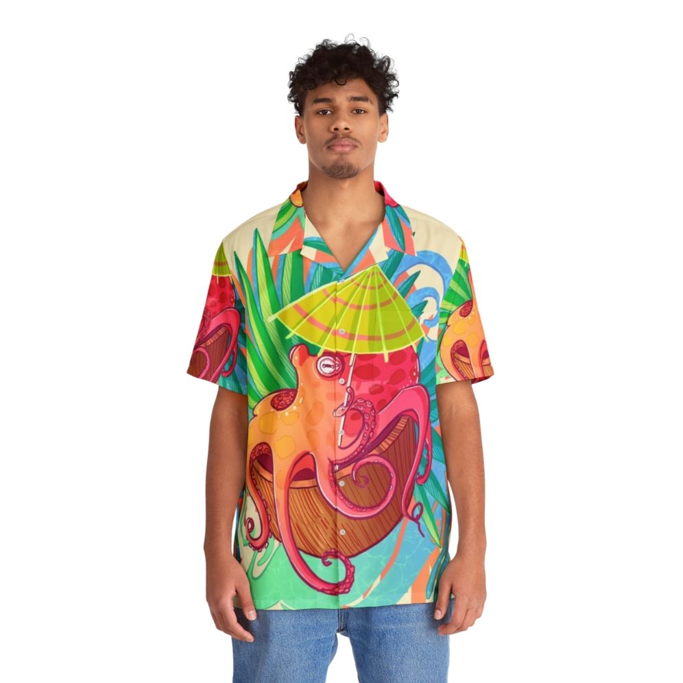 Colorful Hawaiian shirt with cartoon octopus design - People Front