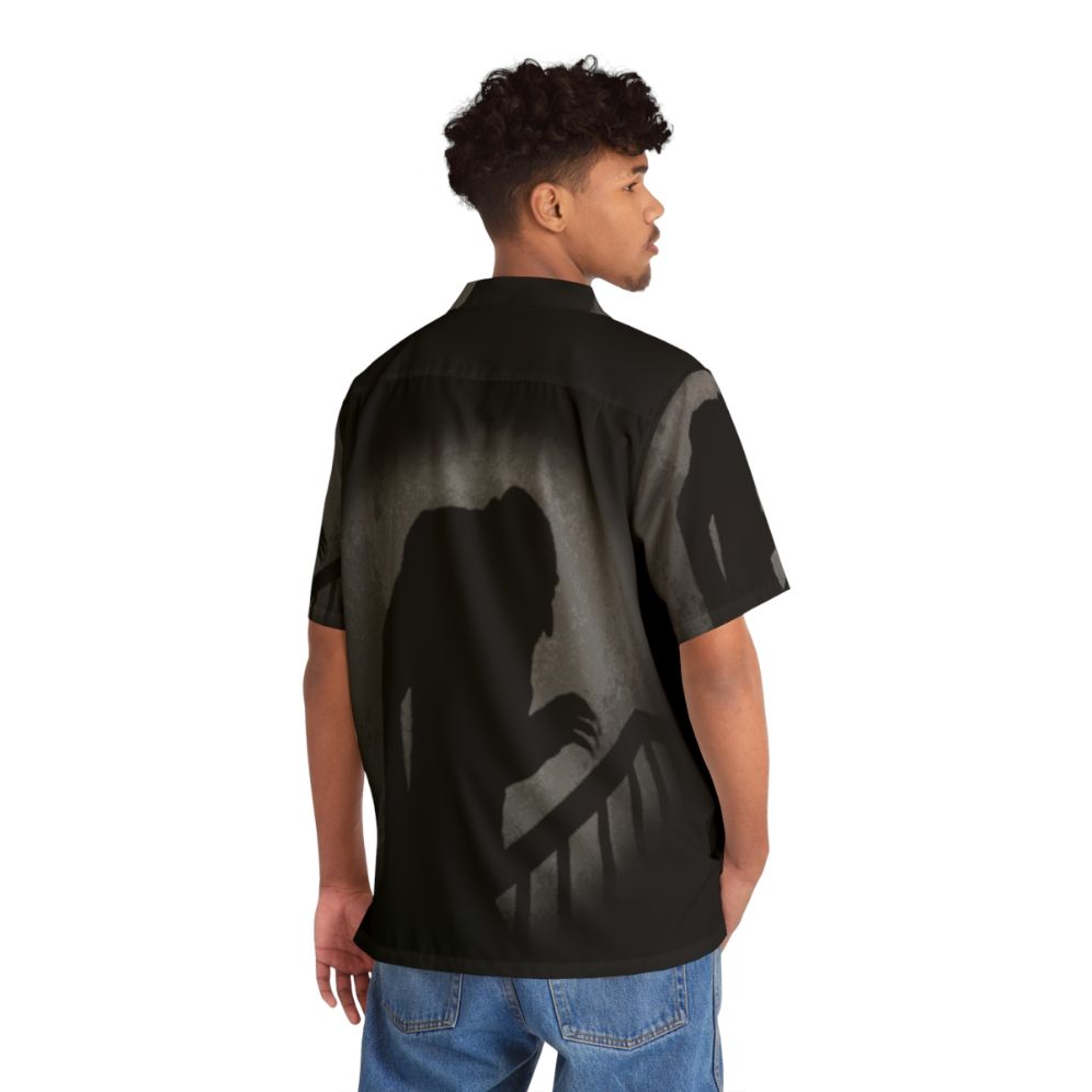 Nosferatu Silhouette Hawaiian Shirt featuring a haunting vampire shadow design - People Back