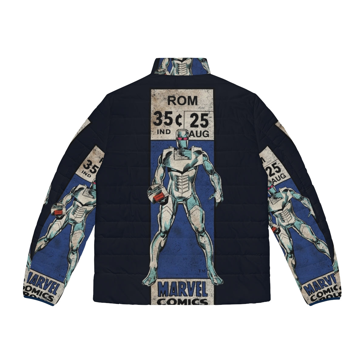 Retro Bronze Age Comics Superhero Puffer Jacket featuring ROM the Spaceknight - Back