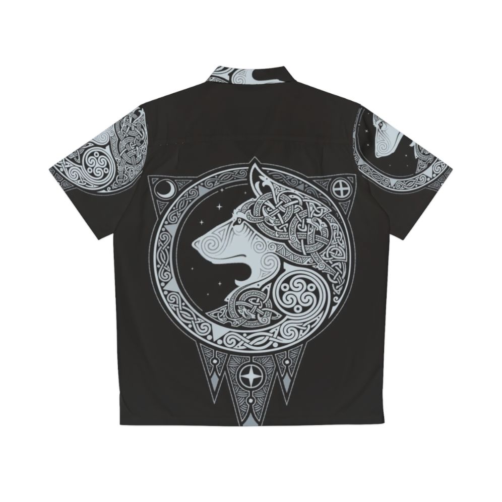 Norse Ulv Silver Hawaiian Shirt with Mystical Wolf Graphic - Back