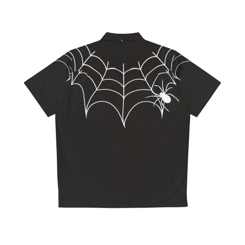 Spooky Black Widow Spider Web Collar Hawaiian Shirt - Back