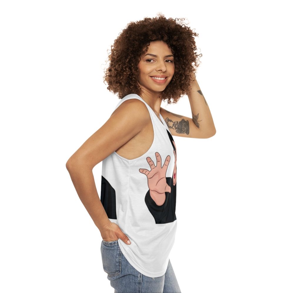 Eleven from Stranger Things wearing a retro-style tank top - women side