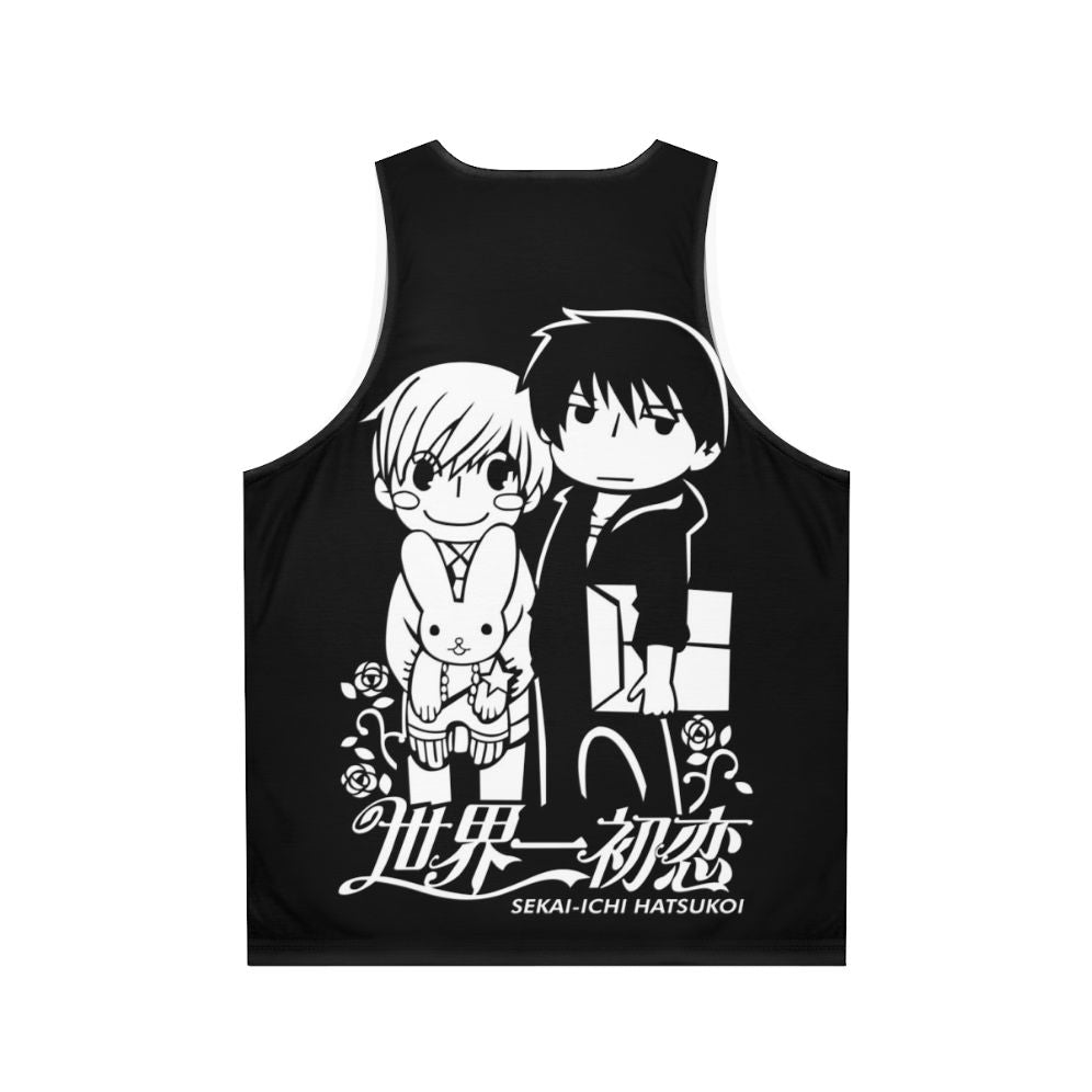 Unisex anime tank top featuring characters from the BL manga Sekai Ichi Hatsukoi - Back