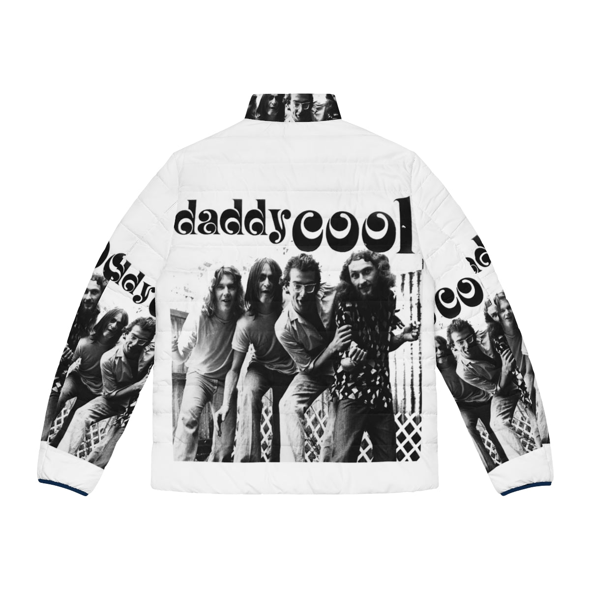 Puffer jacket with Ausrock Daddy Cool design, featuring music-inspired graphics - Back