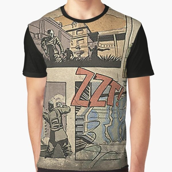 Call of Duty Zombies Comic Graphic T-Shirt featuring a spooky, undead, and scary zombies loading screen design