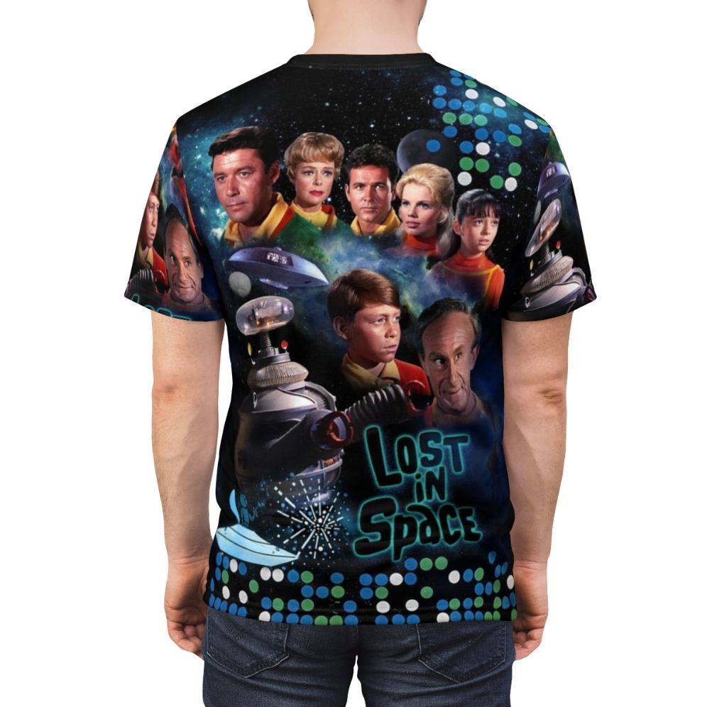 Stylish t-shirt featuring a lost in space, sci-fi inspired design - men back