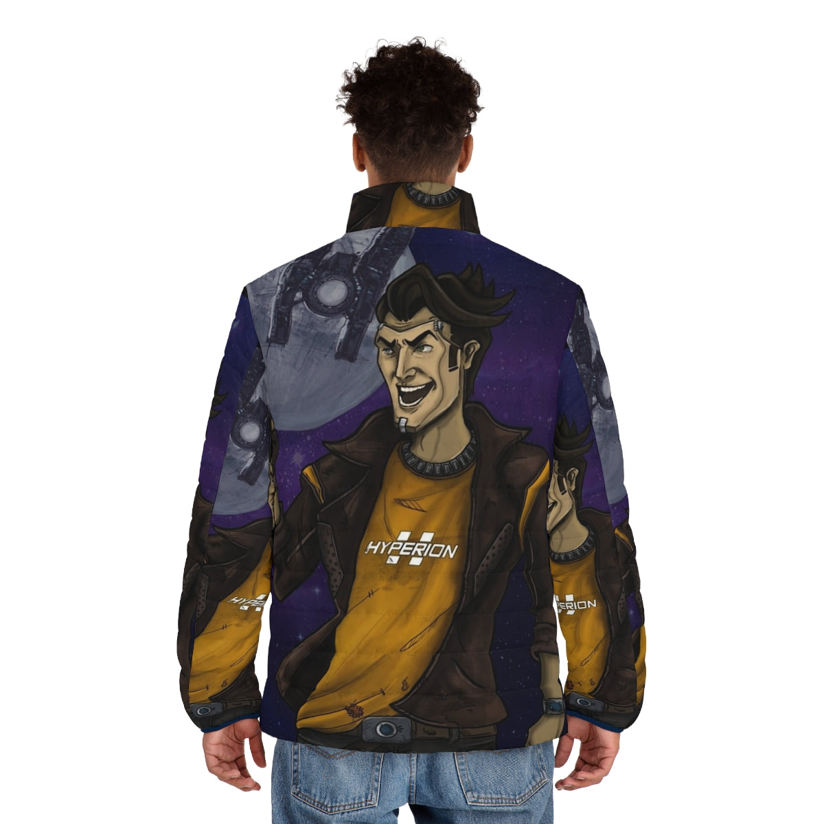 Handsome Jack Borderlands Puffer Jacket with Borderlands 2 and Pre-Sequel Branding - men back