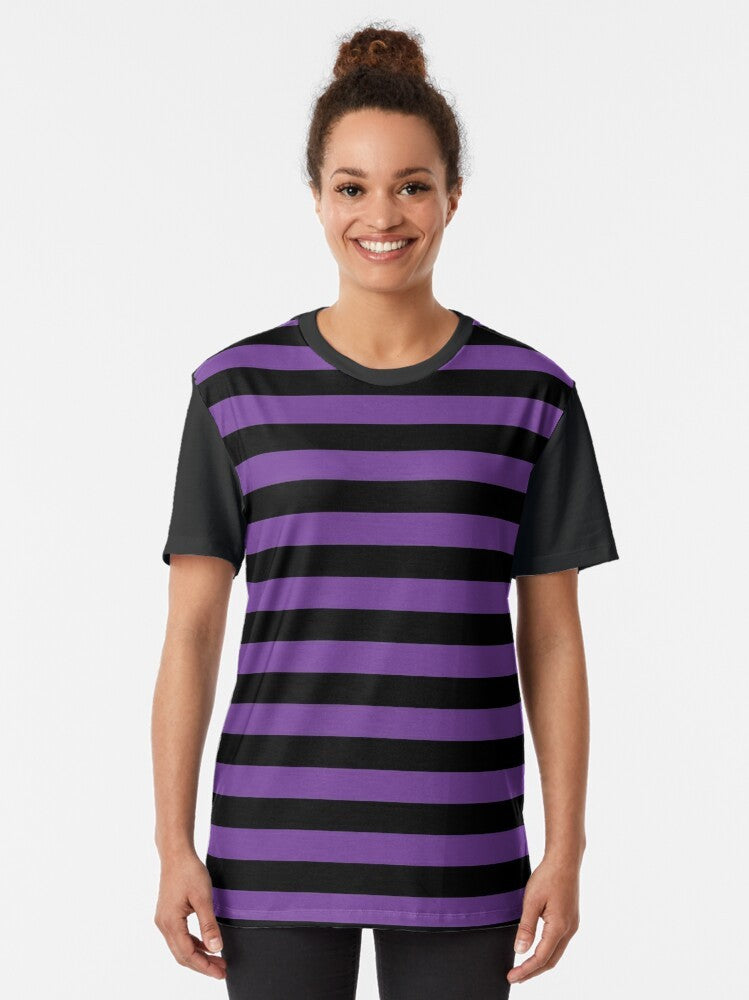 Striped graphic t-shirt in purple and black colors - Women