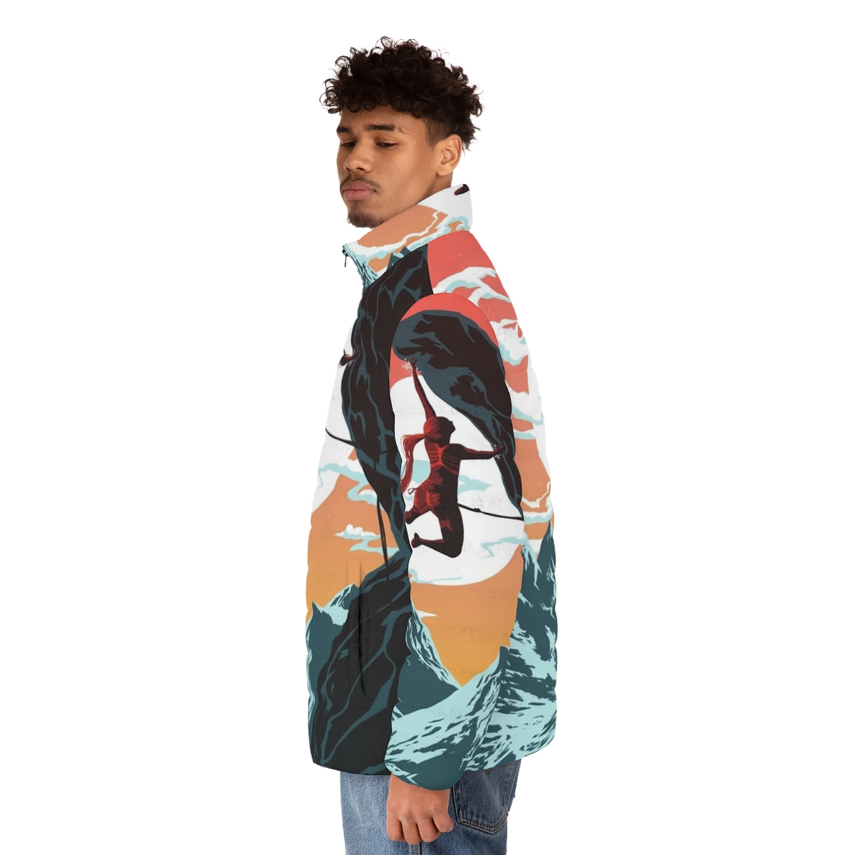 Climbing vector art puffer jacket - men side left