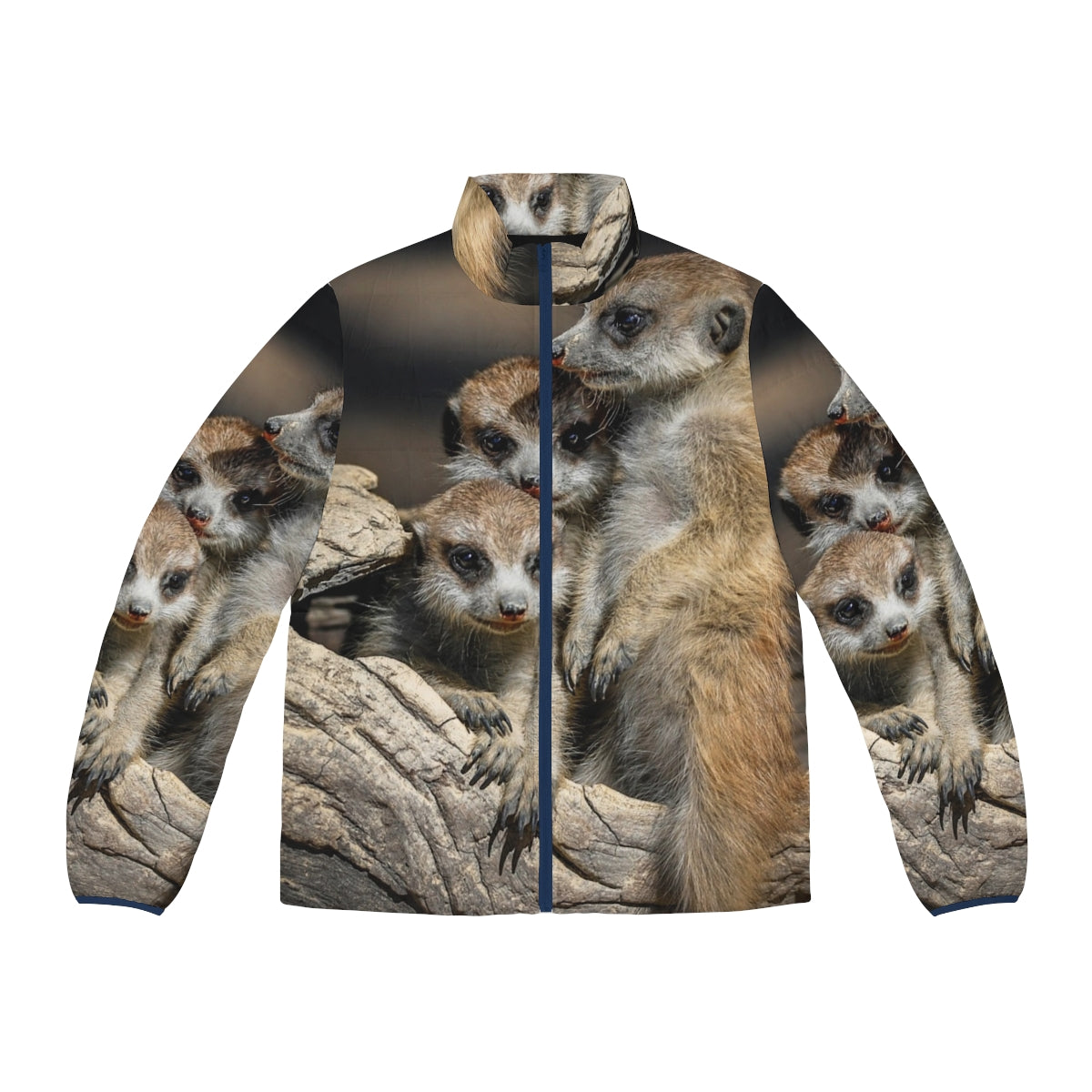 Meerkat Manor Puffer Jacket featuring meerkats in the Australian Hunter Valley