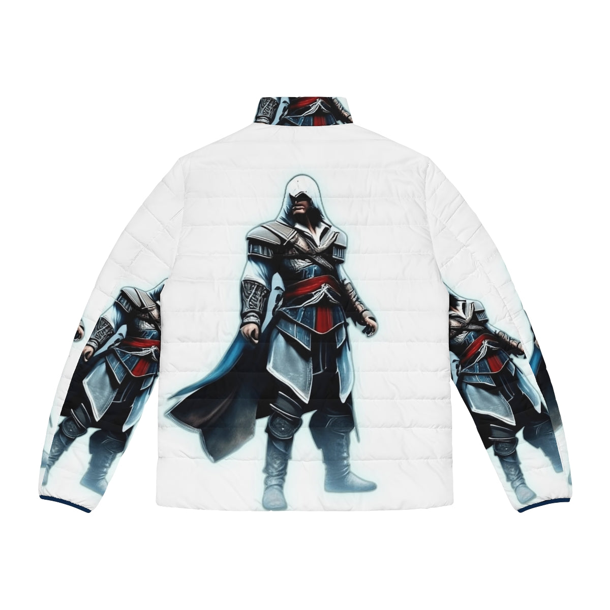 Assassins Creed inspired puffer jacket with game logo and patterns - Back