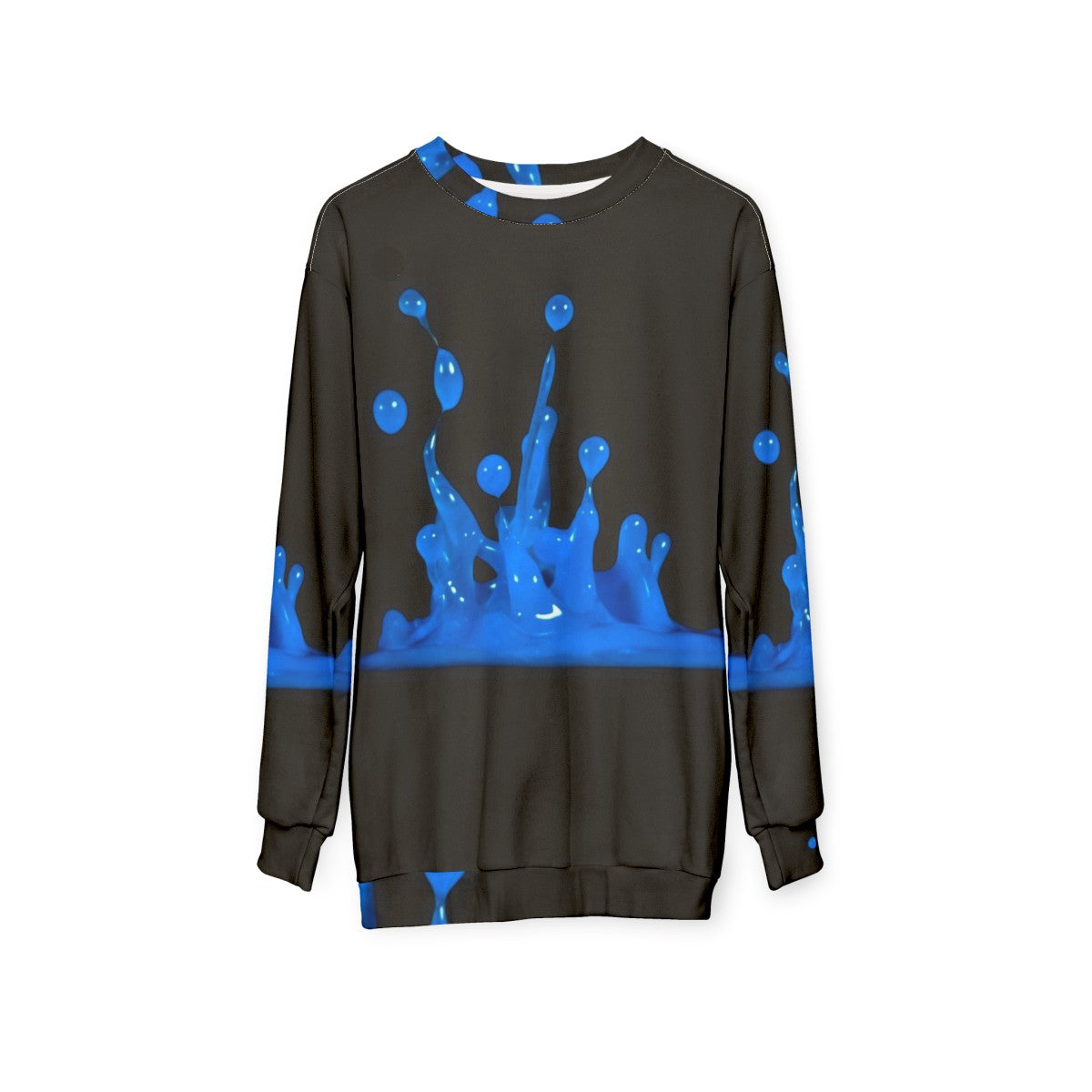 Blue sweatshirt with abstract water splash design - hanging